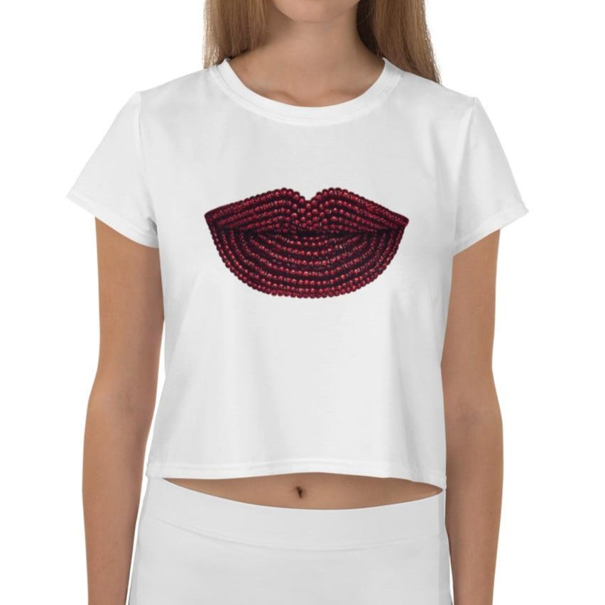 Pomegranate White Crop Tee